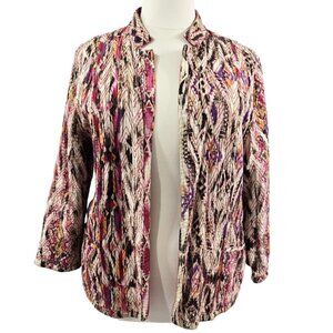 Chico's 100% Cotton Multicolor Geometric Zigzag Quilted Jacket Boho Tribal